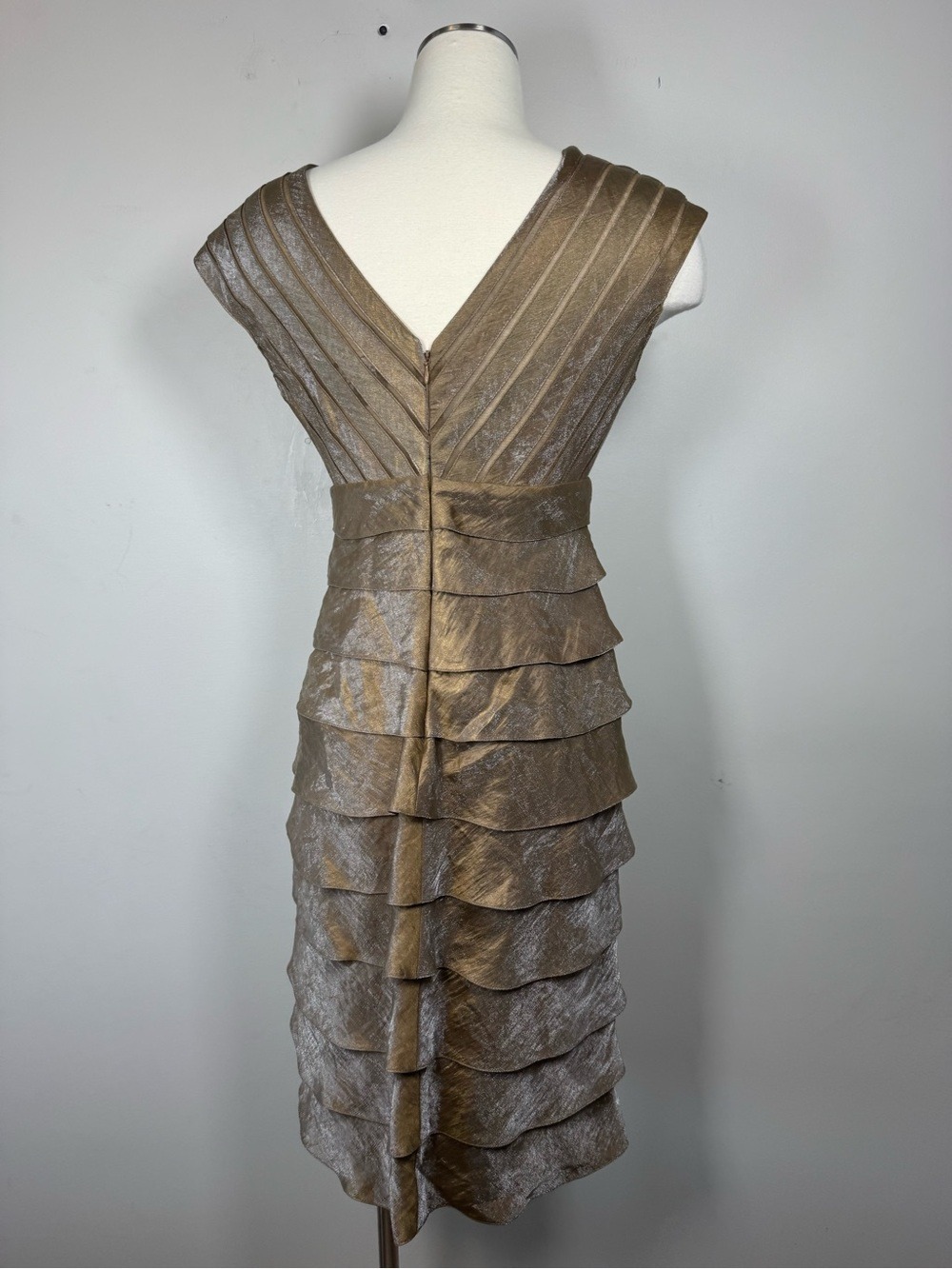 Adrianna Papell Metallic Bronze One-Shoulder Layered Dress - Picture 2 of 7